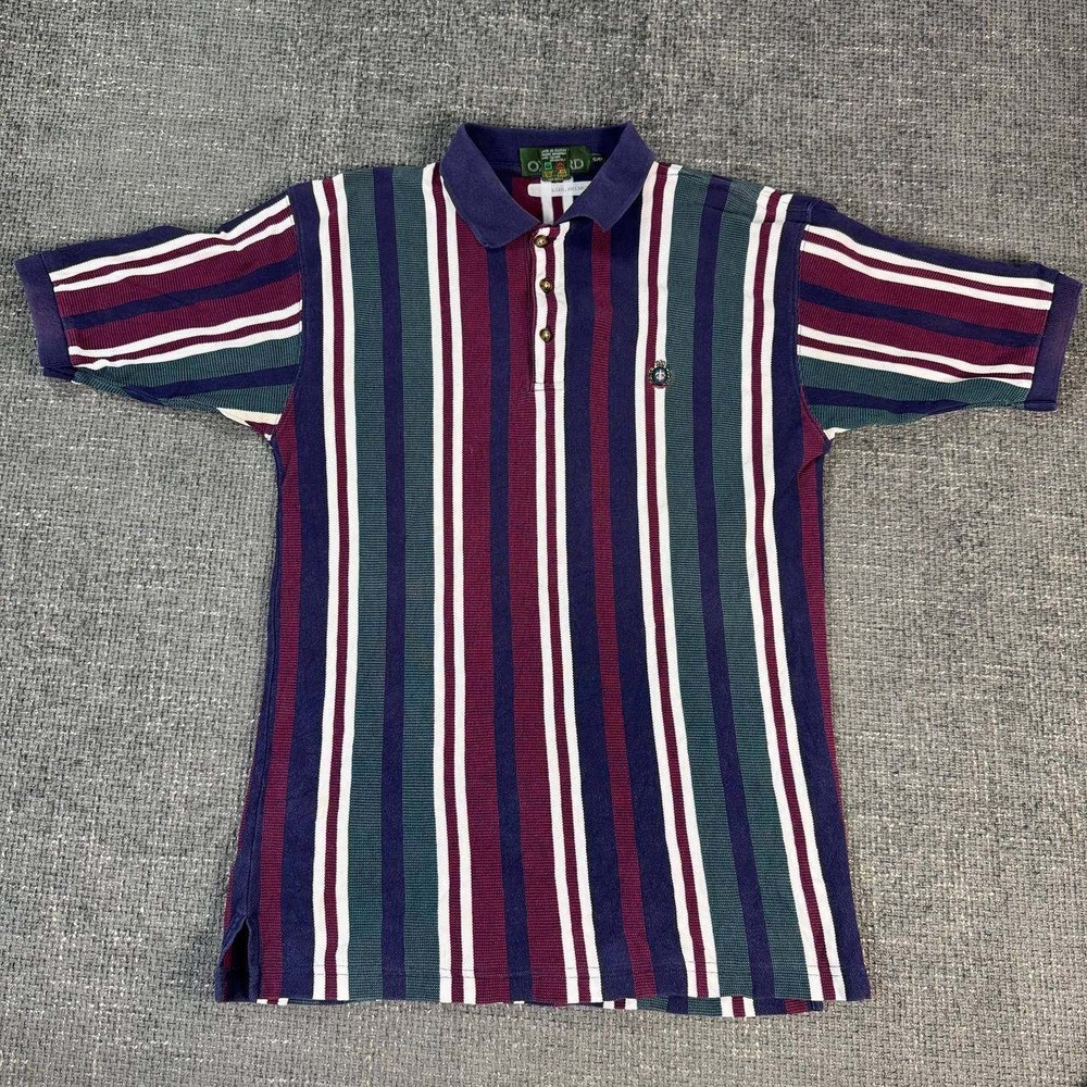 Ivy Oxford Polo Shirt Mens Small Multicolor Vertical Stripe Vintage 90s Pique
